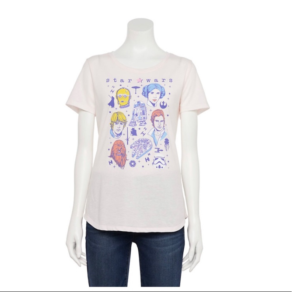 Star Wars Graphic T-Shirt Women's Medium M Pink Tee Shirt R2-D2 C3PO NEW W TAGS